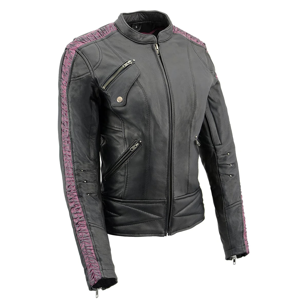 Ladies Black and Purple 'Crinkled Arm' Lightweight Racer Jacket Notch Collar Peter Pan Collar Cowl Neck Ladies Black and Purple 'Crinkled Arm' Lightweight Racer Jacket Notch Collar Peter Pan Collar Cowl Neck