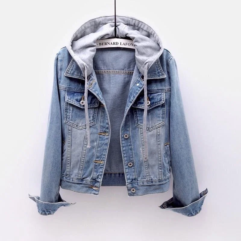 Casual Hoodies Denim Jacket for Girls Boat Neck Shawl Collar Notched Collar