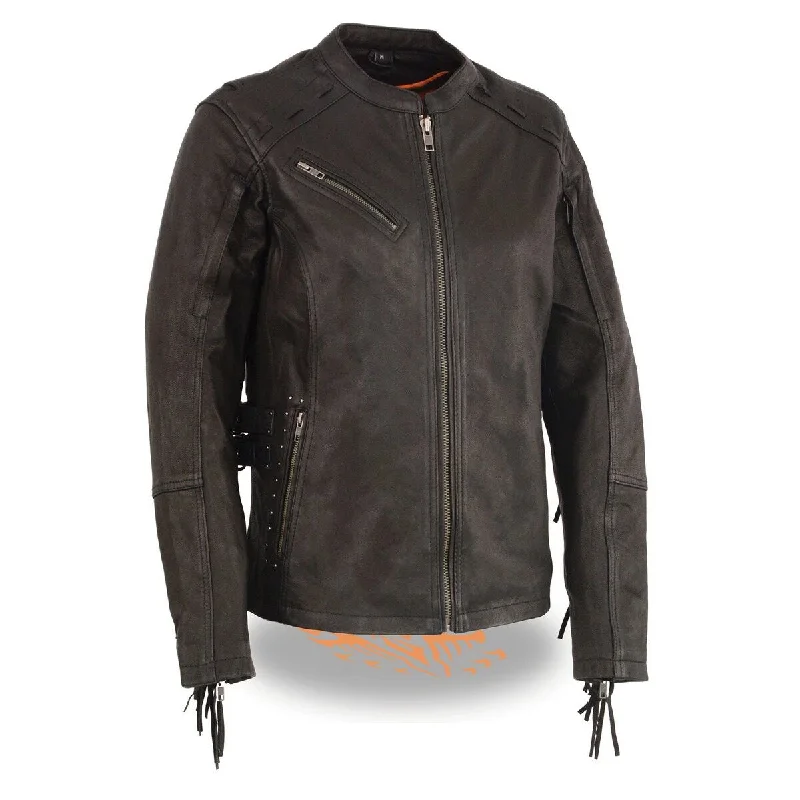 Women's Lightweight Fringed Black Leather Racer Jacket with Dual Gun Pockets Plaid Jacket Tartan Jacket Houndstooth Jacket Women's Lightweight Fringed Black Leather Racer Jacket with Dual Gun Pockets Plaid Jacket Tartan Jacket Houndstooth Jacket