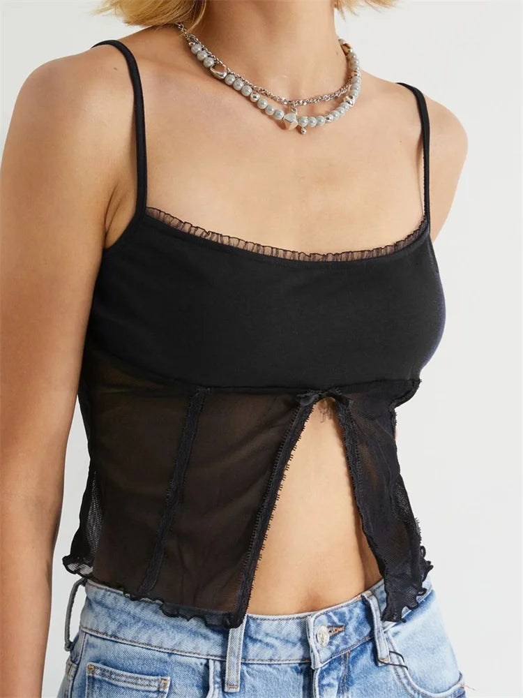 Mesh See Through Sleeveless Strap Top Y2K Party Clubwear Retro Square Neck Split Mini Vest 2024 Crop Top Mesh Blend Leather Blend Suede Blend Mesh See Through Sleeveless Strap Top Y2K Party Clubwear Retro Square Neck Split Mini Vest 2024 Crop Top Mesh Blend Leather Blend Suede Blend