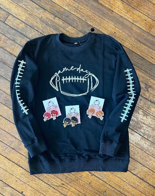 Black Gameday Pullover Button Front Sweater