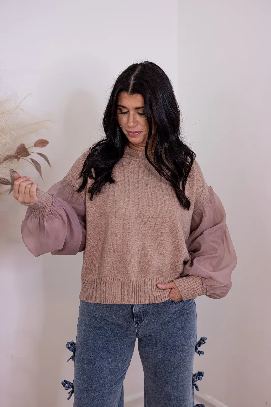 Sheer Elegance Mauve Knit Sweater Fleece Sweater Nylon Polyester