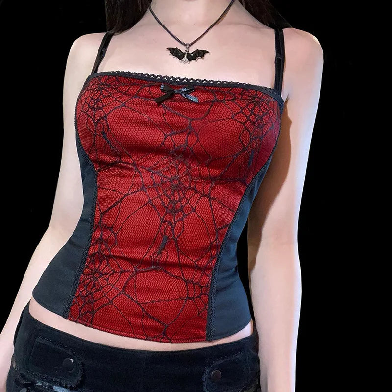 Gothic Spider Web Pattern Sleeveless Backless Zipper Crop Top Anti-Pilling Machine Wash Handmade Gothic Spider Web Pattern Sleeveless Backless Zipper Crop Top Anti-Pilling Machine Wash Handmade