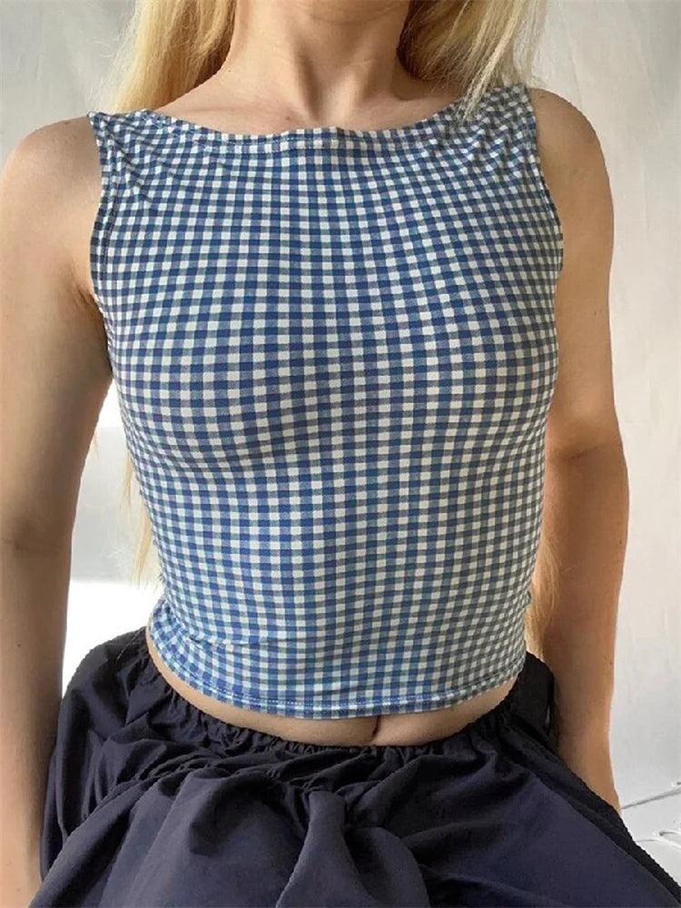 Retro Women Cropped Top Plaid Print Summer Bow Backless Basic Vest Sleeveless Aesthetic for Streetwear 2024 Crop Top Striped Floral Plaid Retro Women Cropped Top Plaid Print Summer Bow Backless Basic Vest Sleeveless Aesthetic for Streetwear 2024 Crop Top Striped Floral Plaid