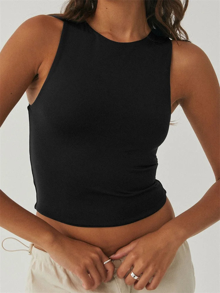 Sleeveless Crew Neck Solid Slim Fit Casual Summer Mini Vest Streetwear for Casual Daily Cropped Tops Crop Top Iron Safe Non-Iron Wrinkle Free Sleeveless Crew Neck Solid Slim Fit Casual Summer Mini Vest Streetwear for Casual Daily Cropped Tops Crop Top Iron Safe Non-Iron Wrinkle Free