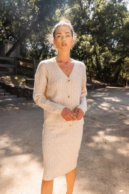 Oatmeal sweater and skirt set Front Pockets Side Pockets Patch Pockets