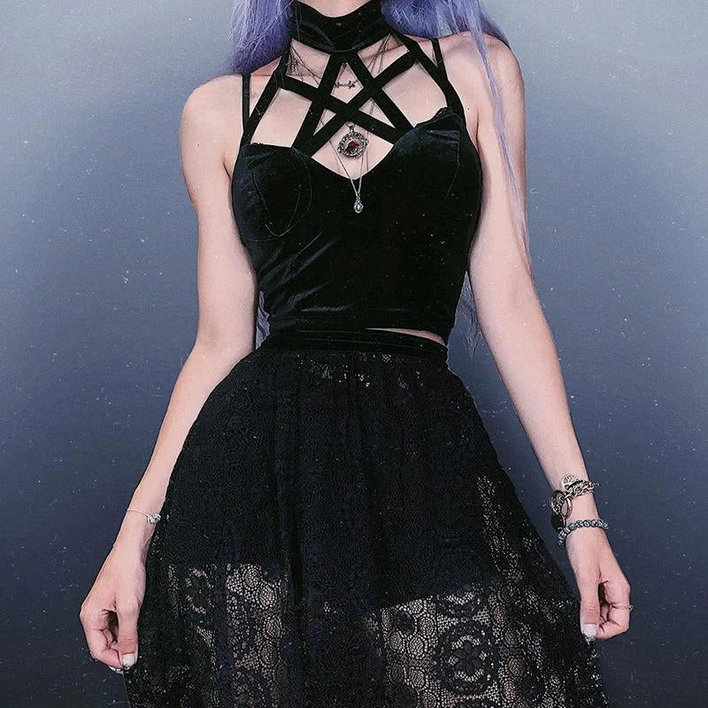 Mysterious Sexy Cross Gothic Casual Hollow Out Summer Crop Top Solid Color Striped Floral Mysterious Sexy Cross Gothic Casual Hollow Out Summer Crop Top Solid Color Striped Floral