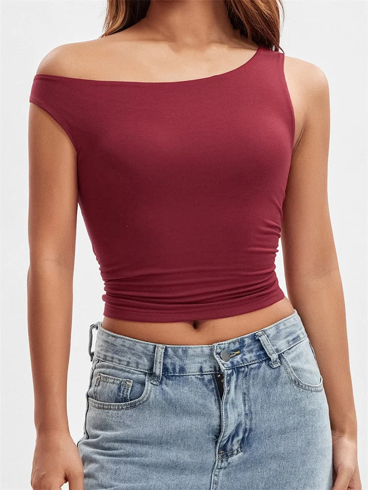 Sexy Women Summer Asymmetrical Hem Solid Color Off Shoulder Ruched Slim Cropped Mini Vest Streetwear 2024 Crop Top Summer Crop Top Casual Short Sleeve Sexy Women Summer Asymmetrical Hem Solid Color Off Shoulder Ruched Slim Cropped Mini Vest Streetwear 2024 Crop Top Summer Crop Top Casual Short Sleeve