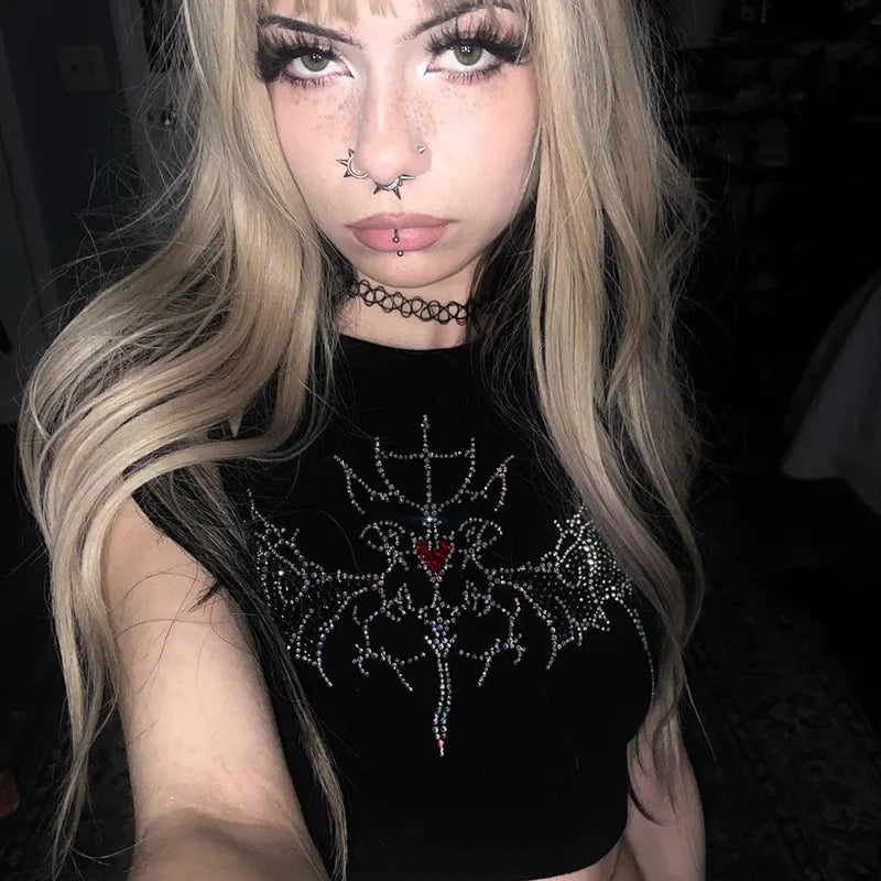 Y2K Vintage Fairy Grunge Rhinestone Graphic Crop Top Terry Blend Velvet Blend Canvas Blend Y2K Vintage Fairy Grunge Rhinestone Graphic Crop Top Terry Blend Velvet Blend Canvas Blend