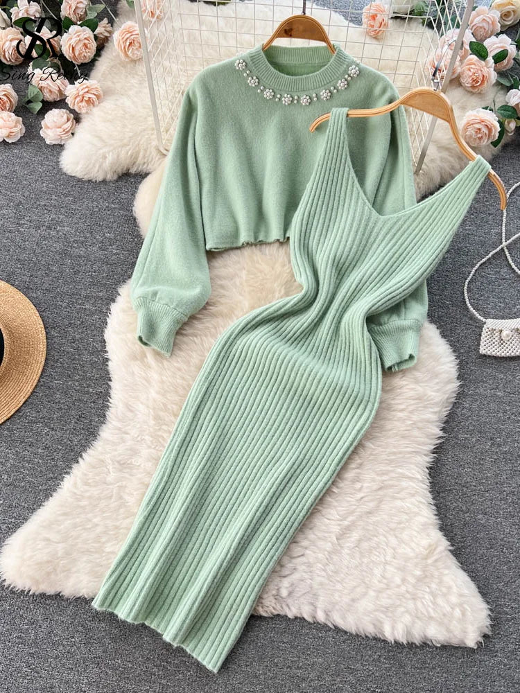 Yipinpay Winter Women Knitted Sets Fashion Breading Long Sleeve Pearl Sweater+Knitted Camis Dress Sets Fashion Sweater Suits Anti-Pilling Anti-Shrink Durable Yipinpay Winter Women Knitted Sets Fashion Breading Long Sleeve Pearl Sweater+Knitted Camis Dress Sets Fashion Sweater Suits Anti-Pilling Anti-Shrink Durable