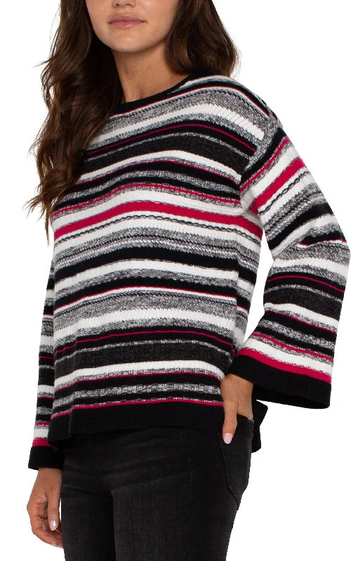 Boat Neck Textured Long Wide Slv Striped Sweater LM8A46SW98 Beaded Sweater Sequined Faux Fur