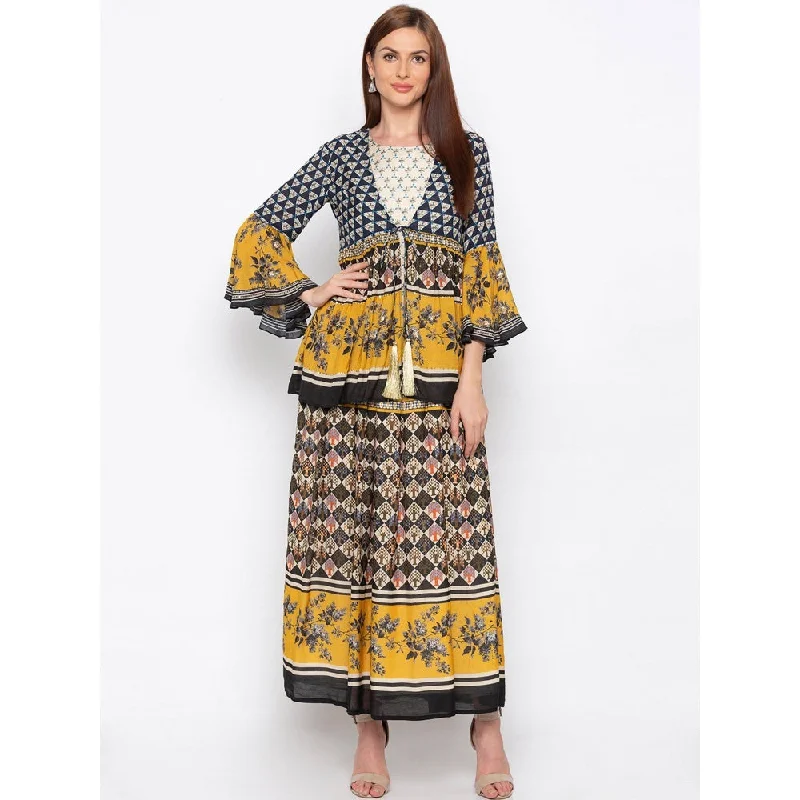 Soup by Sougat Paul Multicolor Printed Dress With Jacket - Customisable (Set of 2) Hoodie Zip-Up Jacket Button-Up Jacket Soup by Sougat Paul Multicolor Printed Dress With Jacket - Customisable (Set of 2) Hoodie Zip-Up Jacket Button-Up Jacket