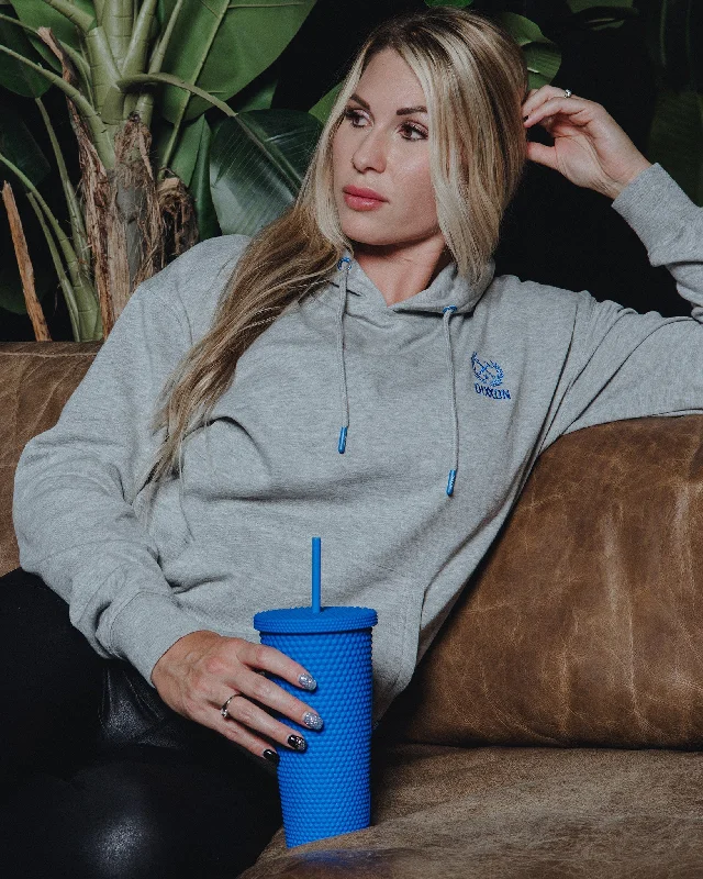 Women's Blue Crest Lightweight Pullover Hoodie - Heather Gray Deep Neck Pullover