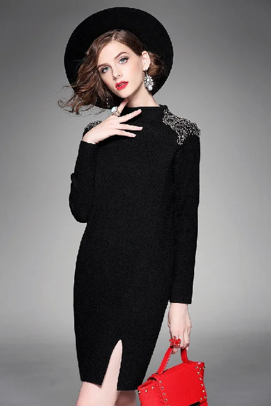Sweater Dress W/ Beads Detail Soft Cozy Warm