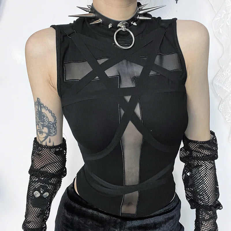 Mall Goth Sleeveless Bandage Vintage Harajuku Punk Aesthetic Trendy Crop Top Cozy Warm Stylish Mall Goth Sleeveless Bandage Vintage Harajuku Punk Aesthetic Trendy Crop Top Cozy Warm Stylish