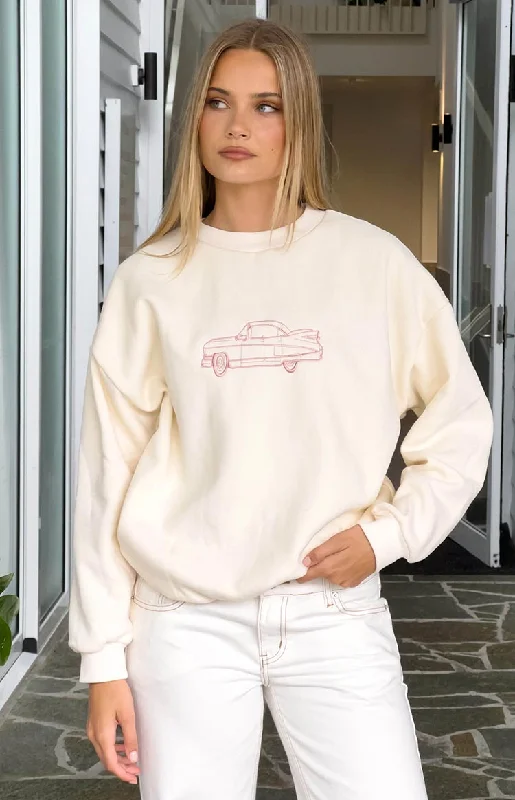 Elodie Cream Crew Neck Sweater Elegant Classic Vintage