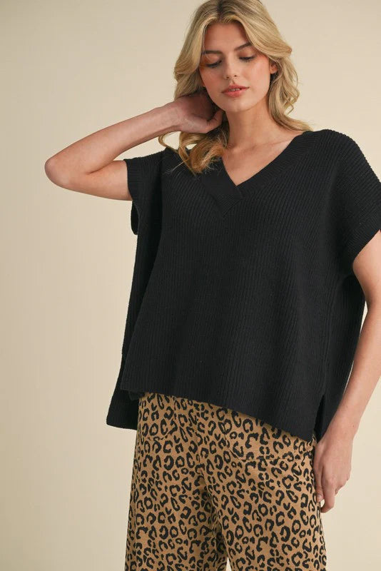 Winter Magic Black Boxy Sweater Open Front Closed Front Wrap Front