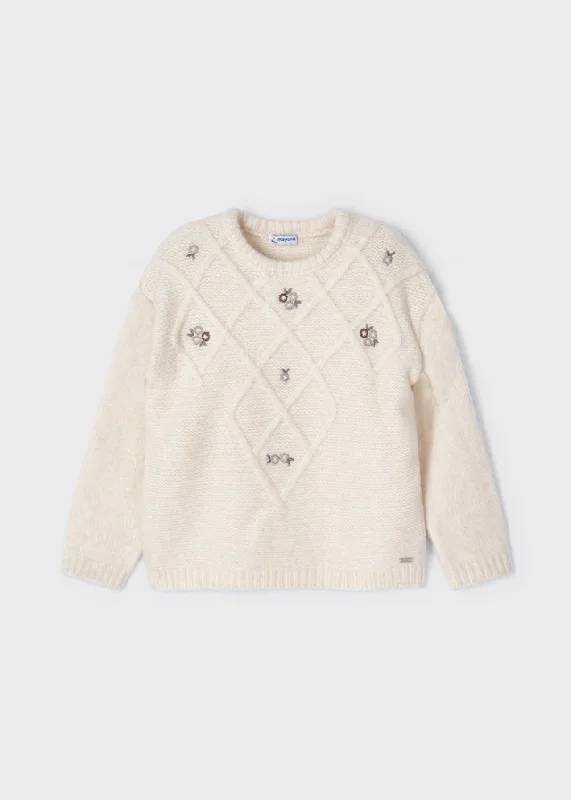 4302 Mayoral Girls Knitted Embroidered Sweater, Chickpea, Eco-Sustainable Velvet Chenille Corduroy 4302 Mayoral Girls Knitted Embroidered Sweater, Chickpea, Eco-Sustainable Velvet Chenille Corduroy