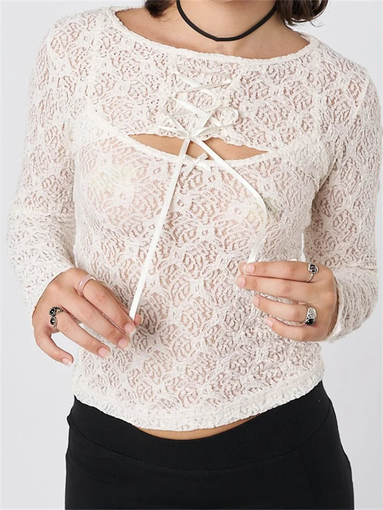 Women Sleeveless Strap Lace Mesh Round Neck See Through Mini Vest With Long Sleeve Tie-up Shrugs 2024 Crop Top Rayon Velvet Corduroy Women Sleeveless Strap Lace Mesh Round Neck See Through Mini Vest With Long Sleeve Tie-up Shrugs 2024 Crop Top Rayon Velvet Corduroy