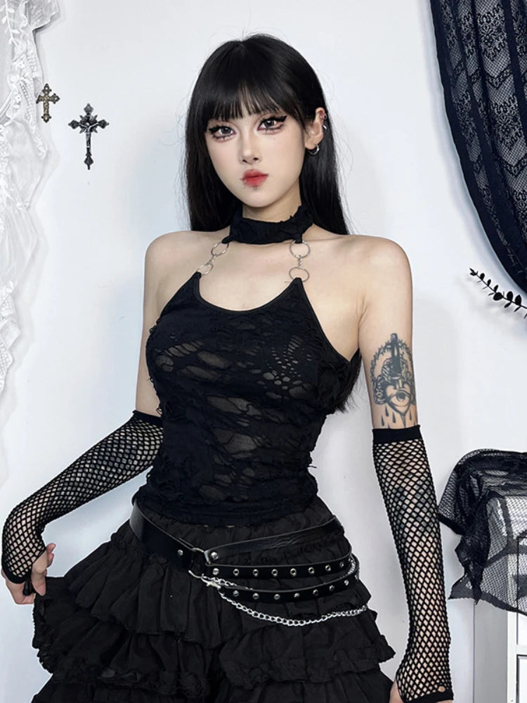 Gothic Halter Cyberpunk Y2K Backless Ring Bodycon Harajuku Basic Sexy Crop Top Rayon Fabric Velvet Fabric Corduroy Fabric Gothic Halter Cyberpunk Y2K Backless Ring Bodycon Harajuku Basic Sexy Crop Top Rayon Fabric Velvet Fabric Corduroy Fabric
