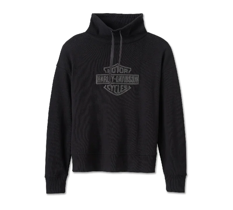 Women's Bar & Shield Funnel Neck Pullover - Harley Black Zipper Front Cardigan