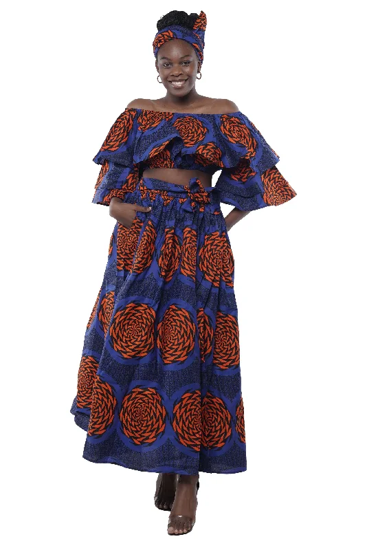African Crop Top and Slit Skirt Set Mesh Blend Leather Blend Suede Blend