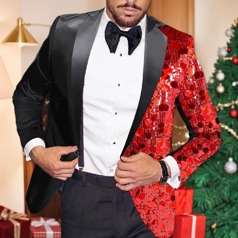 Men's Party Regular Tailored Fit Single Breasted One-button Sequin Disco Blazer Jacket Faux Fur Fabric Real Fur Fabric Shearling Fabric
