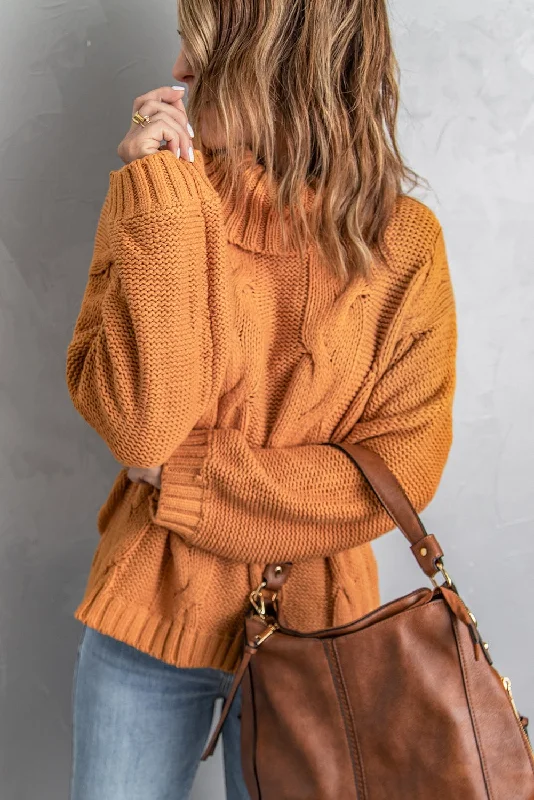 Chunky Knit Turtleneck Pullover Peter Pan Collar