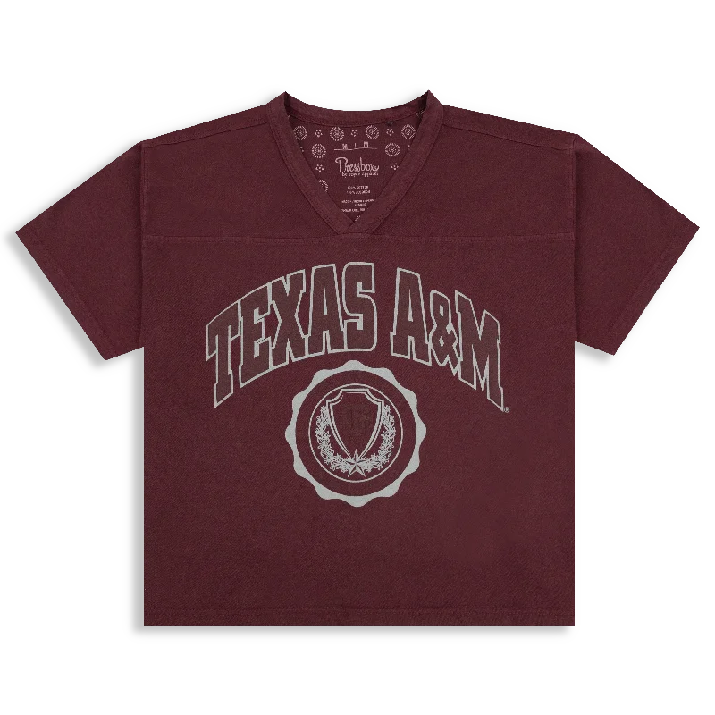Texas A&M Maroon V Neck Crop Top Ribbed Striped Patterned