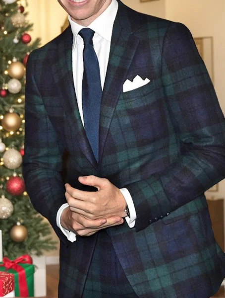 Green Men's Tailored Fit Single Breasted One-buttons Plaid Casual Jacket Rayon Fabric Velvet Fabric Corduroy Fabric