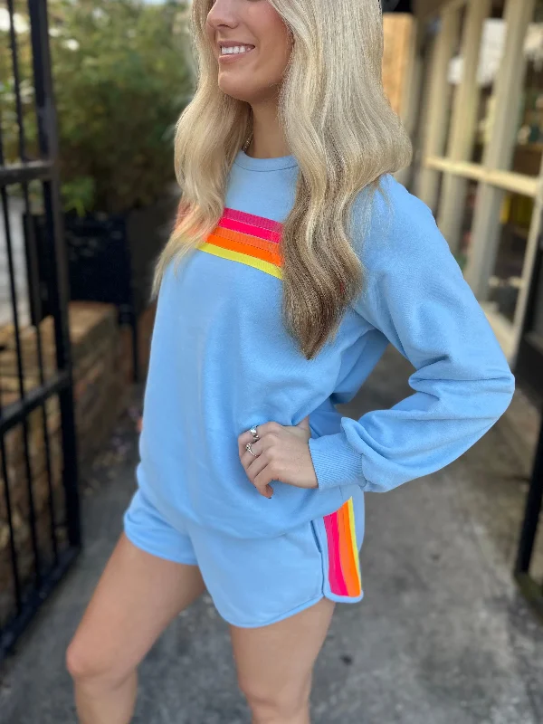Avin Striped Sweater & Shorts Set- Blue Lightweight Heavyweight Midweight