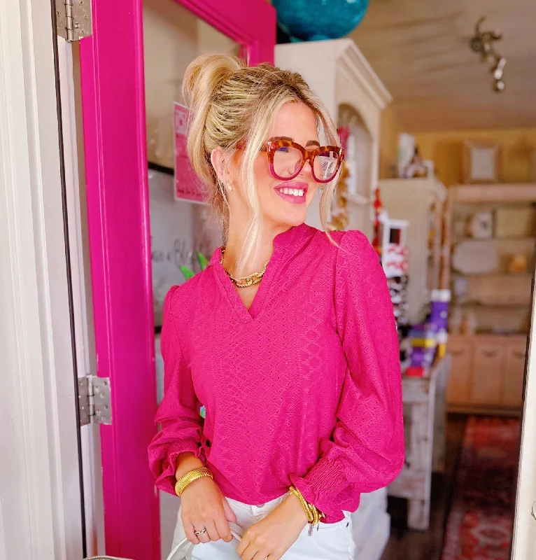 Pink V-neck Long Sleeve Pullover Top Fitted Ribbed Sweater
