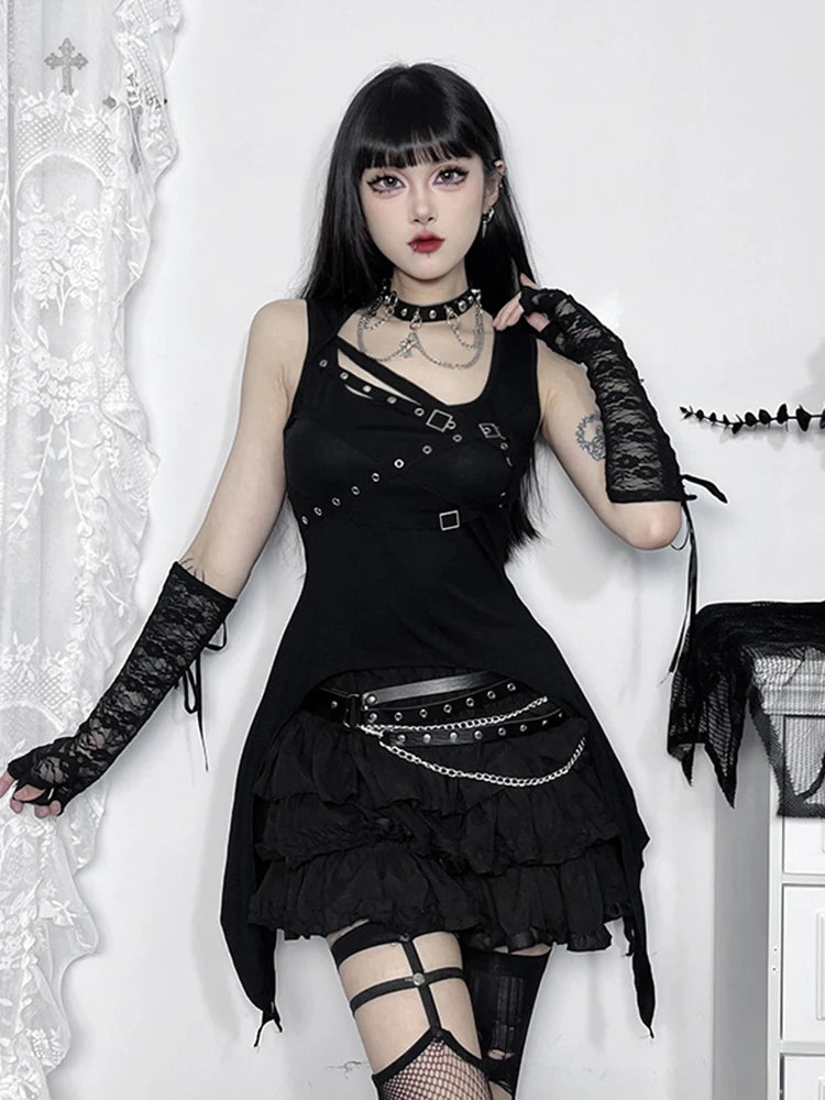 Alt Goth Cyber Y2K Gothic Eyelet Bandage Crop Top Casual Formal Business