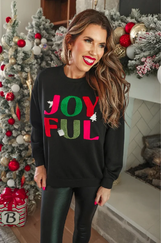 Joyful Vibes Pullover - Black Elbow Length Sleeve
