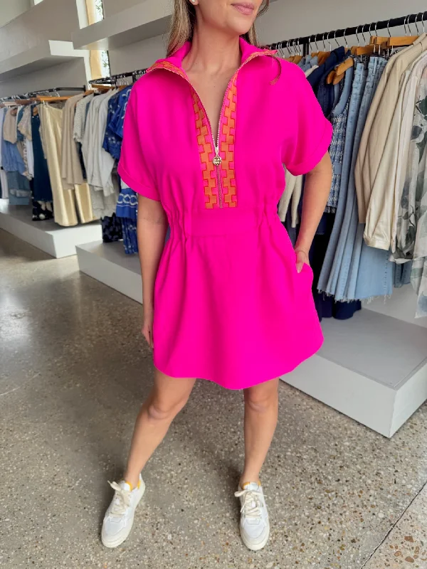 Pink Glo Twill Pullover Dress Slim Sleeve Pullover