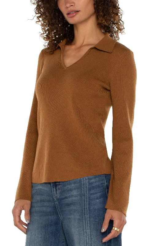 Ribbed Fitted Long Slv Collared Cut Out V Sweater LM8D41SK39 Machine Wash Dry Clean Hand Wash Ribbed Fitted Long Slv Collared Cut Out V Sweater LM8D41SK39 Machine Wash Dry Clean Hand Wash