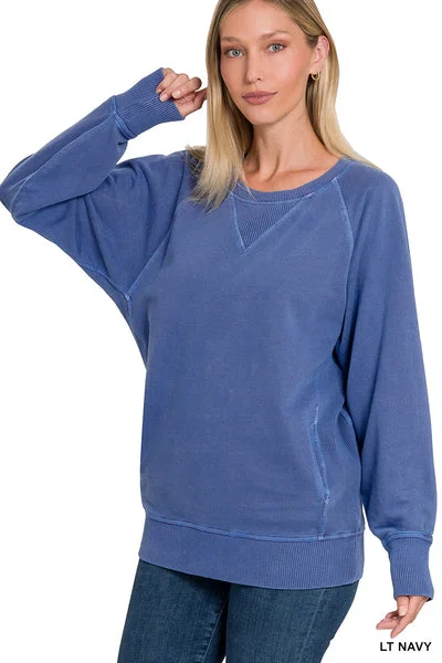 Navy French Terry Pullover Soft Wool Sweater