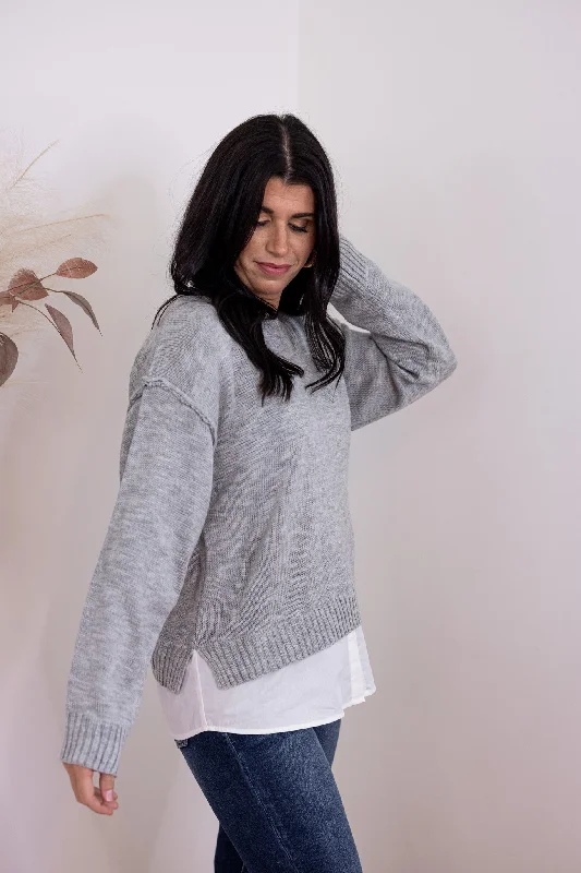 Lovely Layered Grey Sweater Top Boxy Sweater Fitted Sweater A-Line