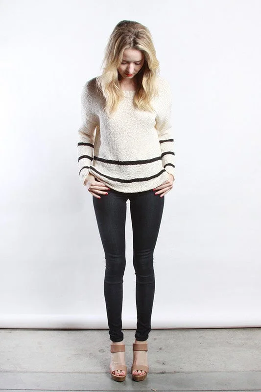 Stripe Ella Sweater Embroidered Appliqued Beaded