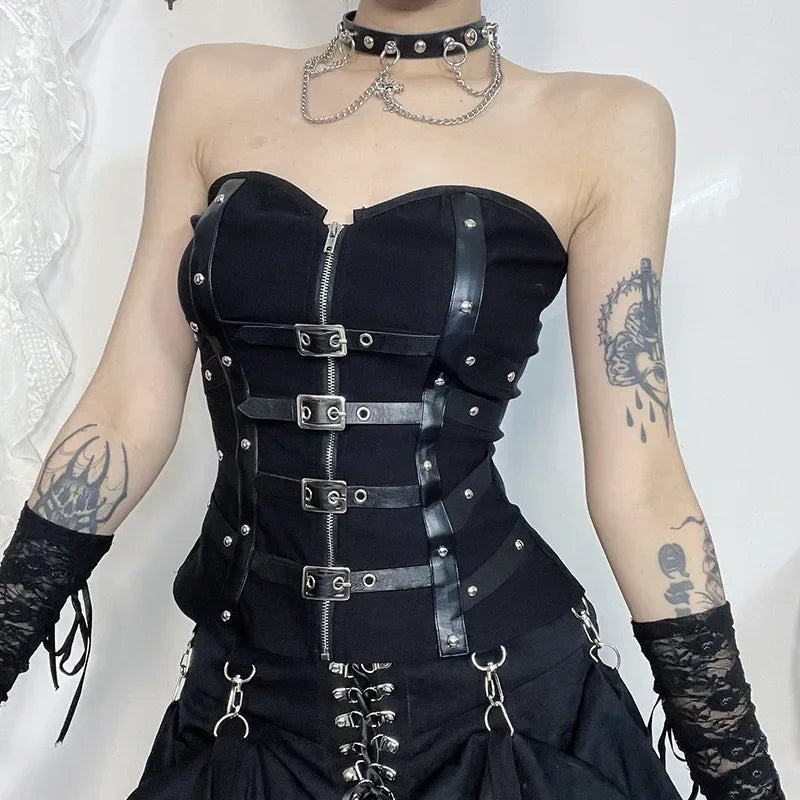 Y2K Sexy Corset Strapless Black Gothic Harajuku Punk Hip Hop Aesthetic Dance Crop Top Beaded Sequined Faux Fur Y2K Sexy Corset Strapless Black Gothic Harajuku Punk Hip Hop Aesthetic Dance Crop Top Beaded Sequined Faux Fur