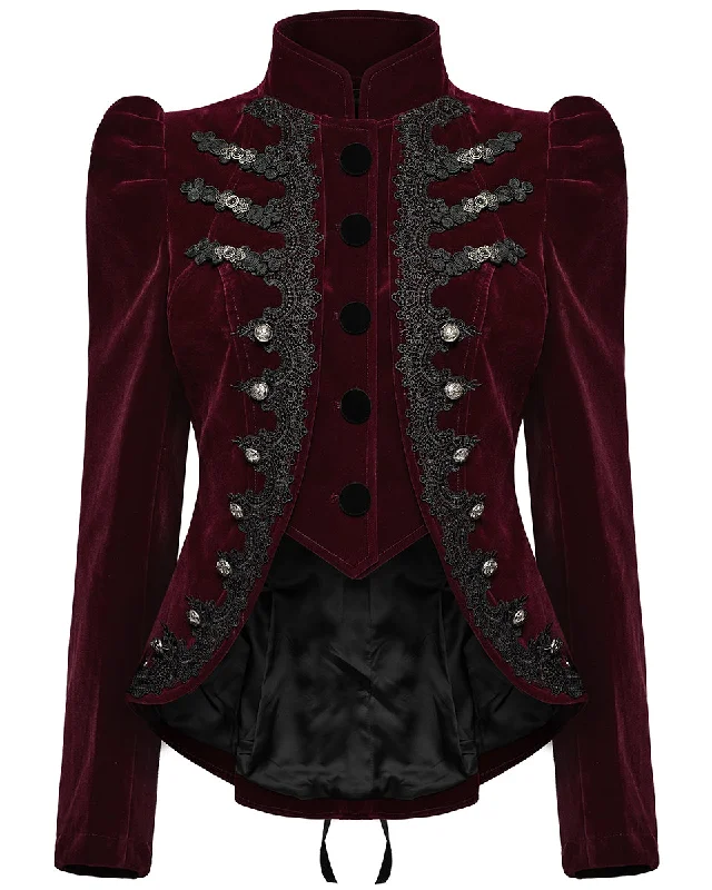 Punk Rave Womens Gothic Velvet Cutaway Military Riding Jacket - Red Satin Fabric Silk Fabric Chiffon Fabric Punk Rave Womens Gothic Velvet Cutaway Military Riding Jacket - Red Satin Fabric Silk Fabric Chiffon Fabric