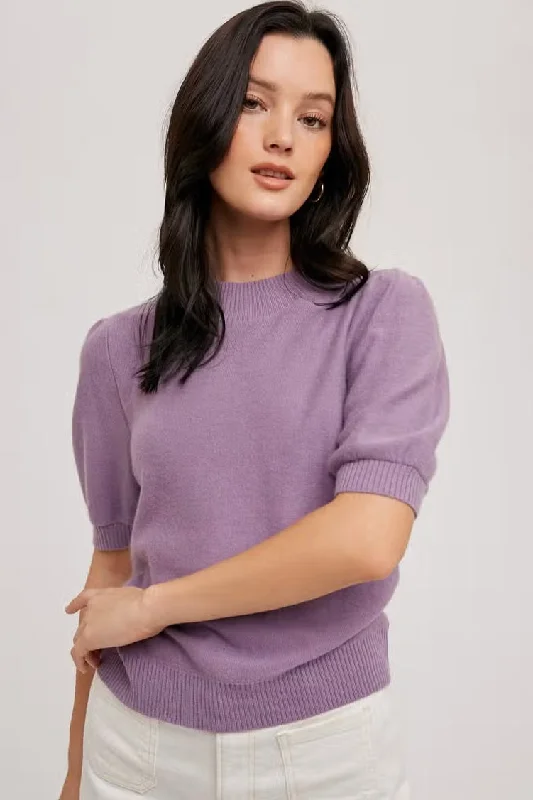 Women's/Junior Puff Sleeve Knit Mockneck Pullover Sweater - Lavender Saggy Sleeve Comfort Women's/Junior Puff Sleeve Knit Mockneck Pullover Sweater - Lavender Saggy Sleeve Comfort