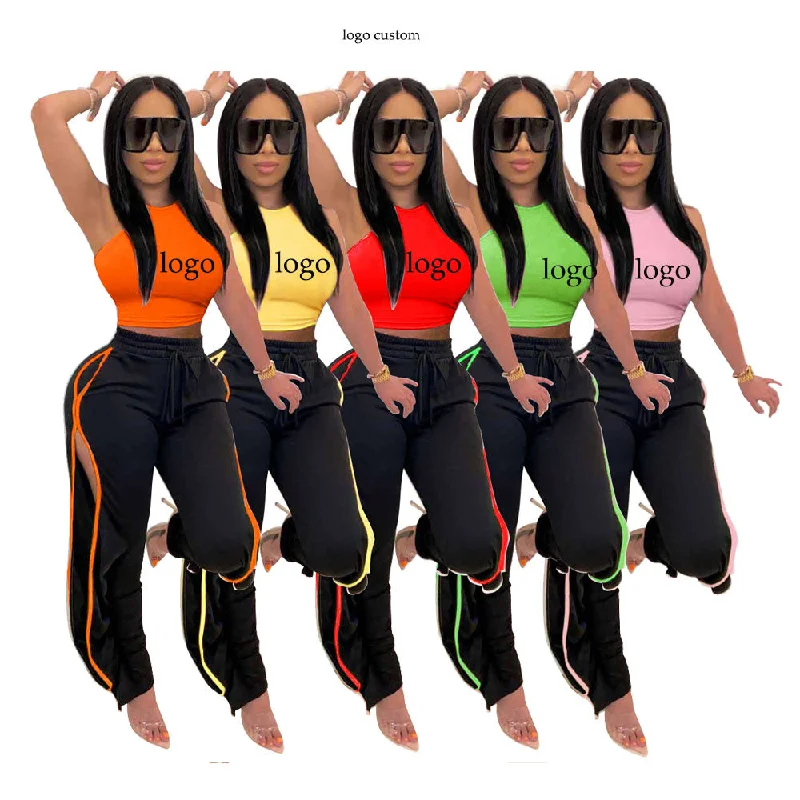 2022 New arrival Plain S-4XL sleeveless women clothing 2 piece crop top pants set plus size two piece outfits sets Notch Collar Peter Pan Collar Cowl Neck