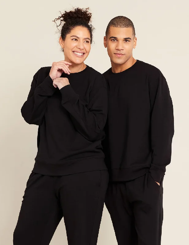 Unisex Crew Neck Sweater - Black Terry Terry Cloth Terry Knit