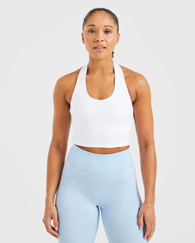 Staple Halterneck Crop Top - White Thin Crop Top Open Front Quick Dry