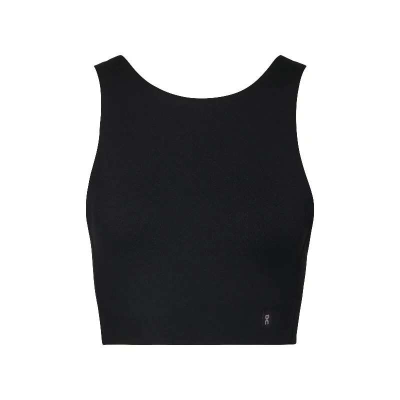 On Women's Core 2-in-1 Crop Top in Black Satin Fabric Silk Fabric Chiffon Fabric