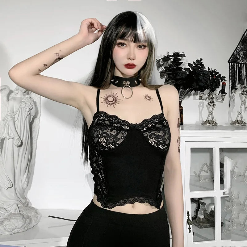 Gothic Lace Suspender Punk Crop Top Jersey Fabric Tulle Fabric Batik Fabric