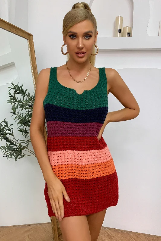 Color Block Notched Neck Slit Sweater Dress Hooded Caped Shawl Collar