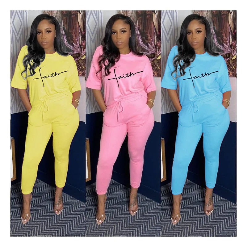 Z39045 Casual Solid color Letter Print Half Sleeve Crop Tops plus size two piece pants set women clothing Denim Fabric Leather Fabric Suede Fabric Z39045 Casual Solid color Letter Print Half Sleeve Crop Tops plus size two piece pants set women clothing Denim Fabric Leather Fabric Suede Fabric