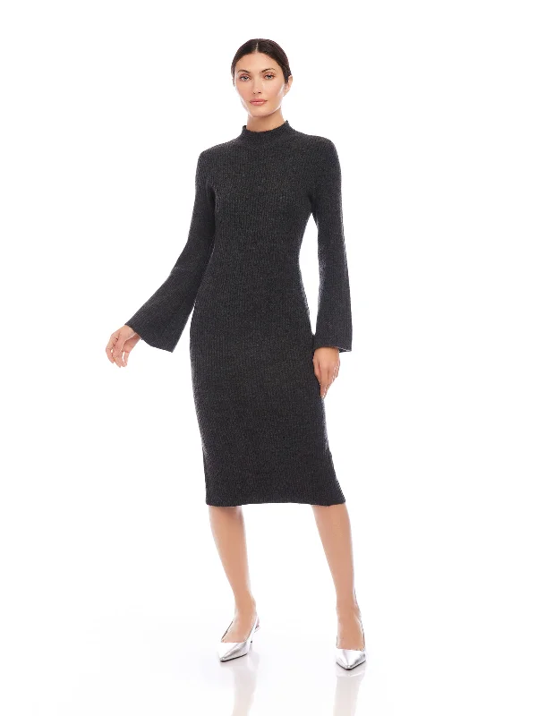 Midi Sweater Dress in Charcoal Lace Blend Ribbed Blend Corduroy Blend